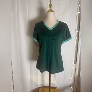 MOSHU Green V-Neck T-Shirt Size S Mint Trim Pocket
